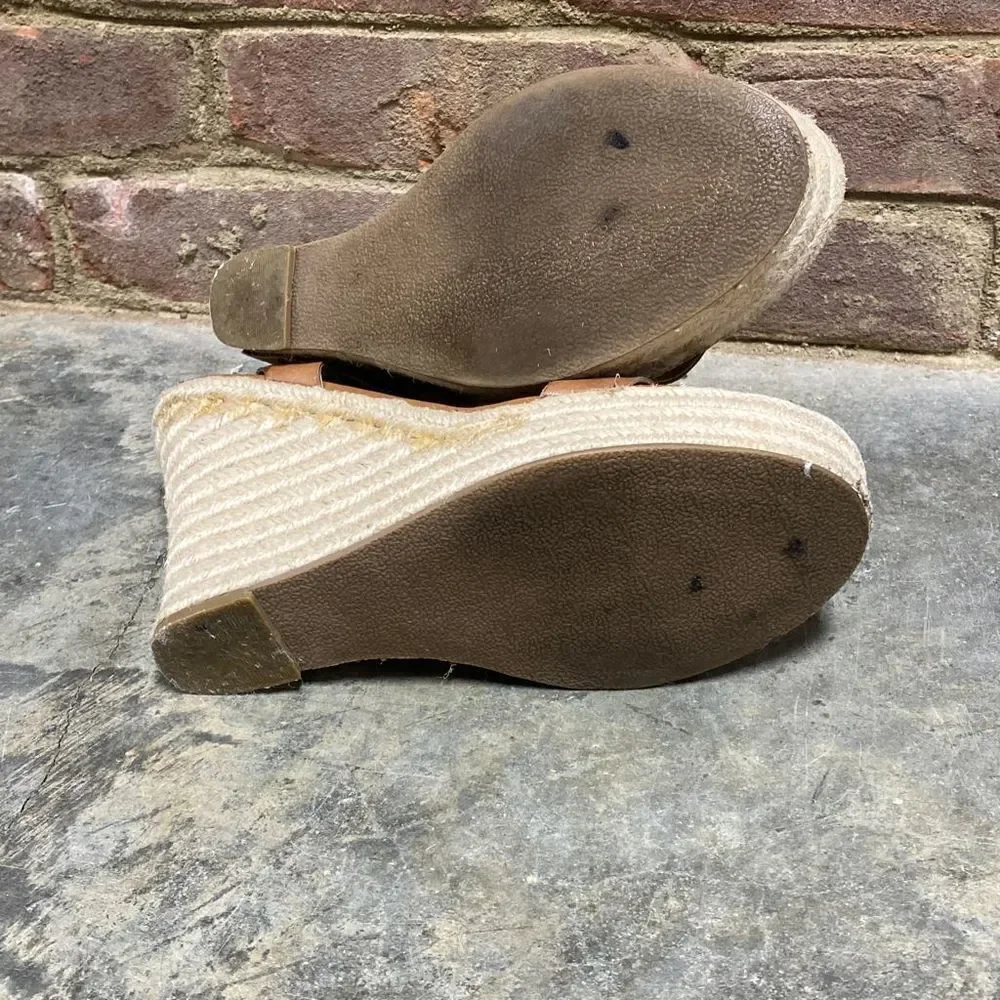 Zodiac Quana Saddle Tan Leather Espadrille Wedge Sandal Size 8